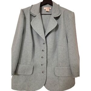 Lady Dorby Blue Textured‎ Floral Ruffle Collar Blazer Jacket Plus Size 16W